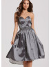 Gray Satin Sweetheart Neckline Hi Low Prom Dress 